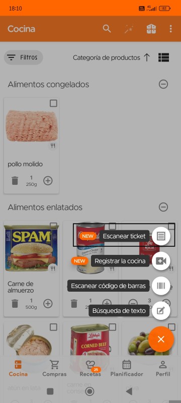 Scan Receipt option in Kitchen page